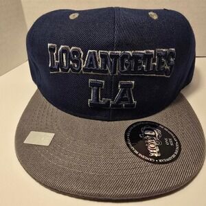 0044One size fits all adjustable Los Angeles LA ball cap navy blue